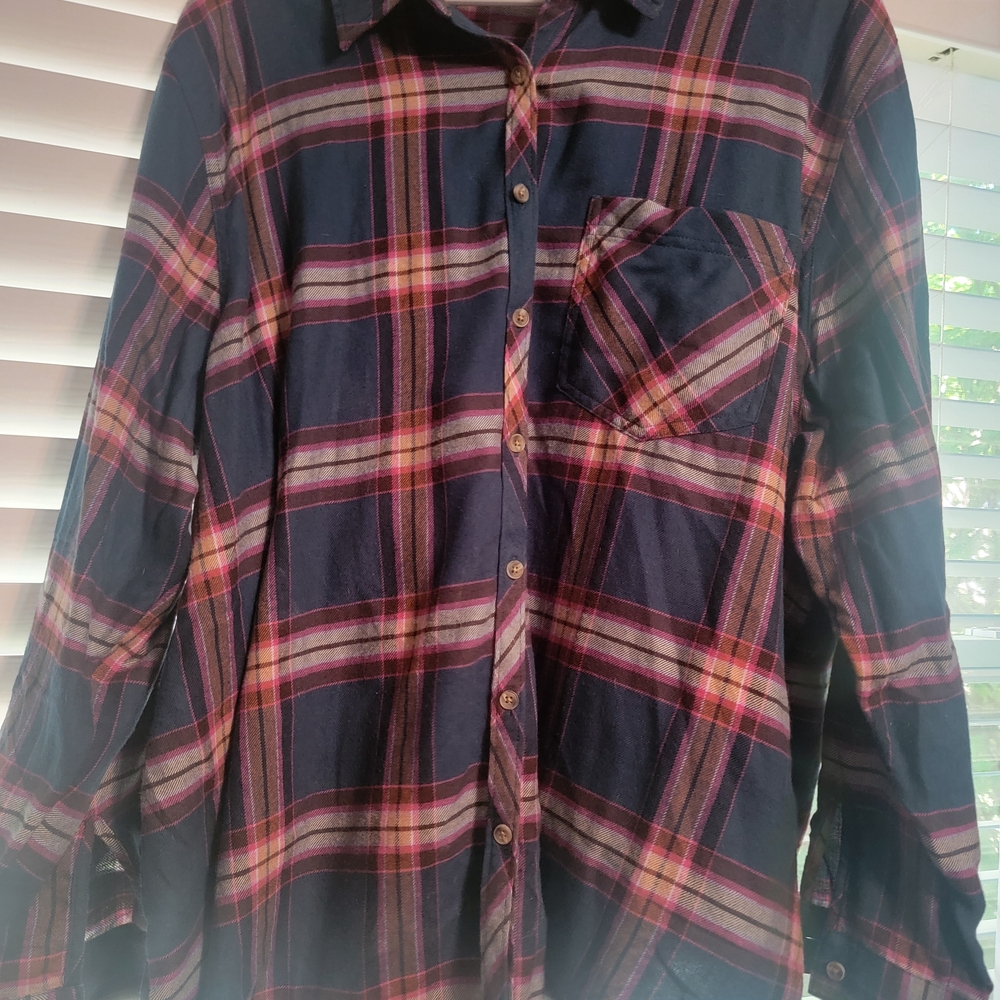 Maurices Teal and Pink Plaid Button Down Shirt